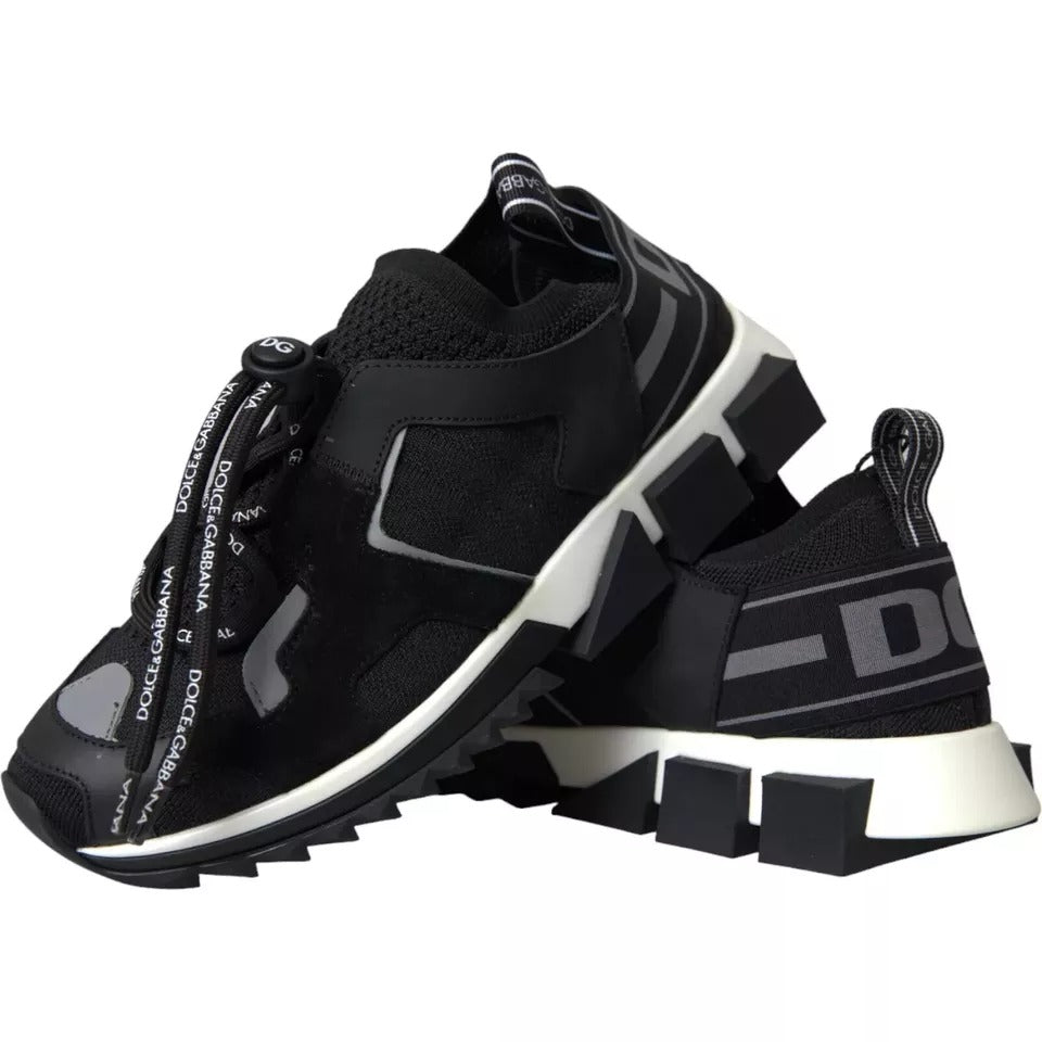 Chaussures sneakers pour hommes Dolce & Gabbana Sorrento noir et blanc avec logo, vue de face sur fond neutre.