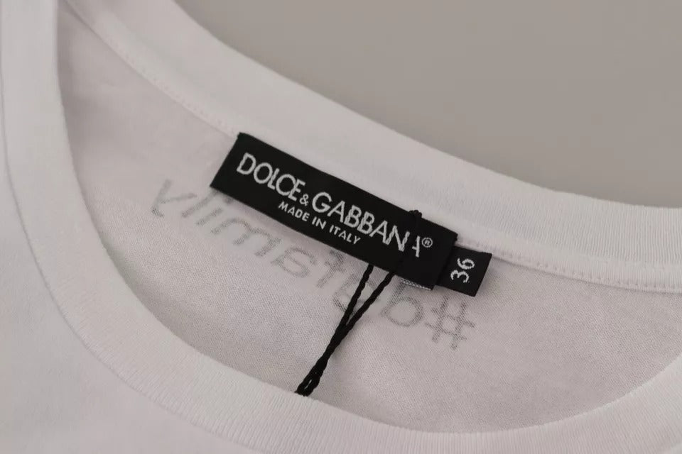 T-shirt blanc Dolce & Gabbana avec patch #DGFamily en coton, vue de face, mode décontractée.