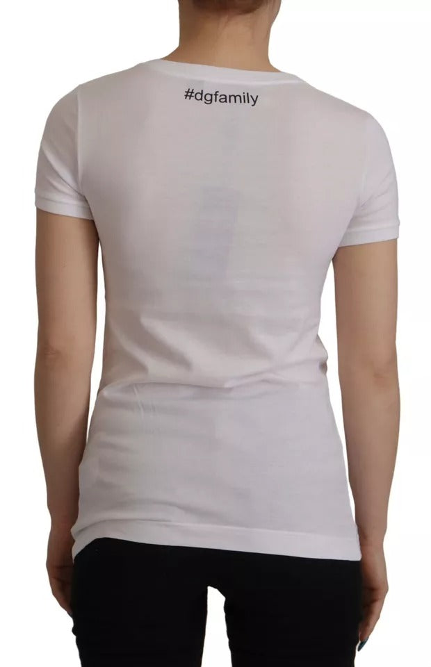 T-shirt en coton blanc Dolce & Gabbana avec patch #DGFamily, style décontracté et logo visible.