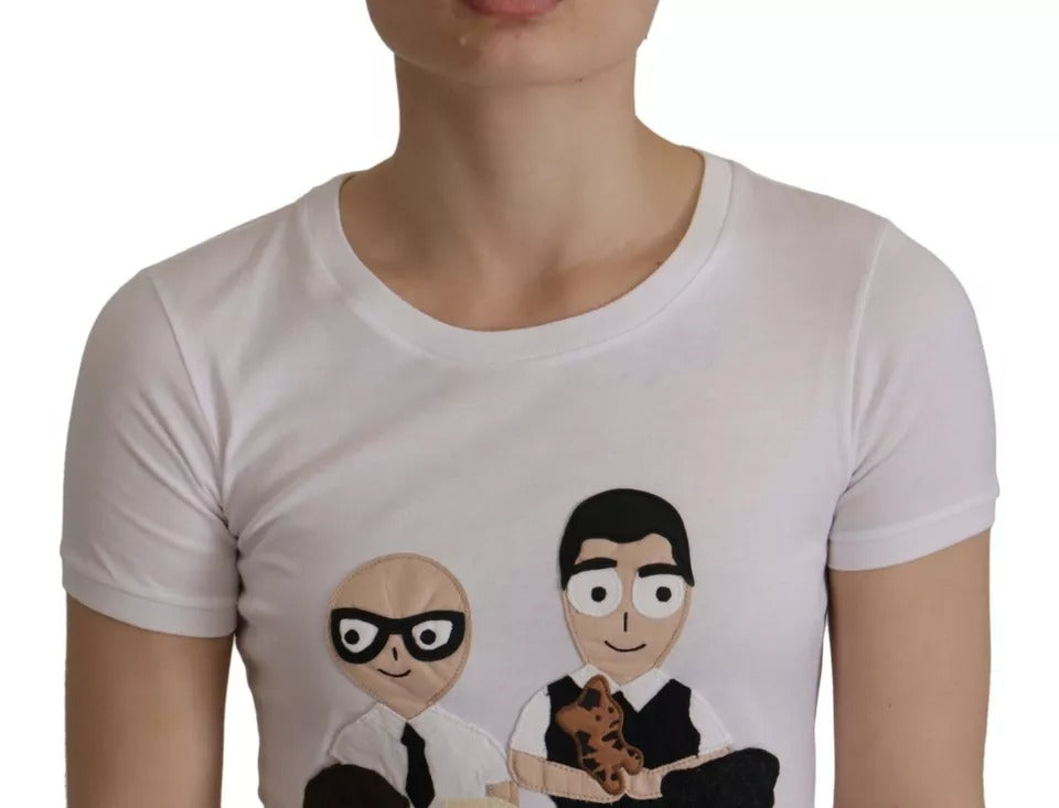 T-shirt blanc Dolce & Gabbana #DGFamily avec patch en coton, vue de face, détails du haut décontracté.