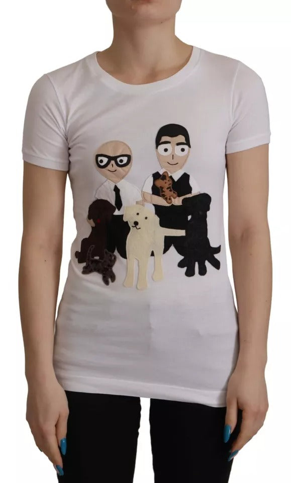T-shirt en coton blanc Dolce & Gabbana avec patch #DGFamily, design moderne et logo visible sur le devant.