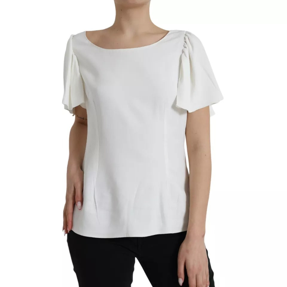 T-shirt blanc en viscose à manches courtes et col rond de Dolce & Gabbana, vue de face.