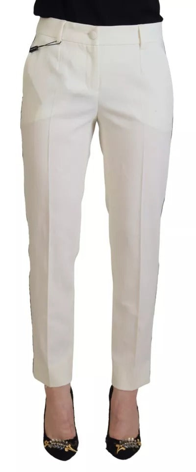Pantalons en laine blanche à taille haute et coupe tapered de Dolce & Gabbana, mode élégante et sophistiquée