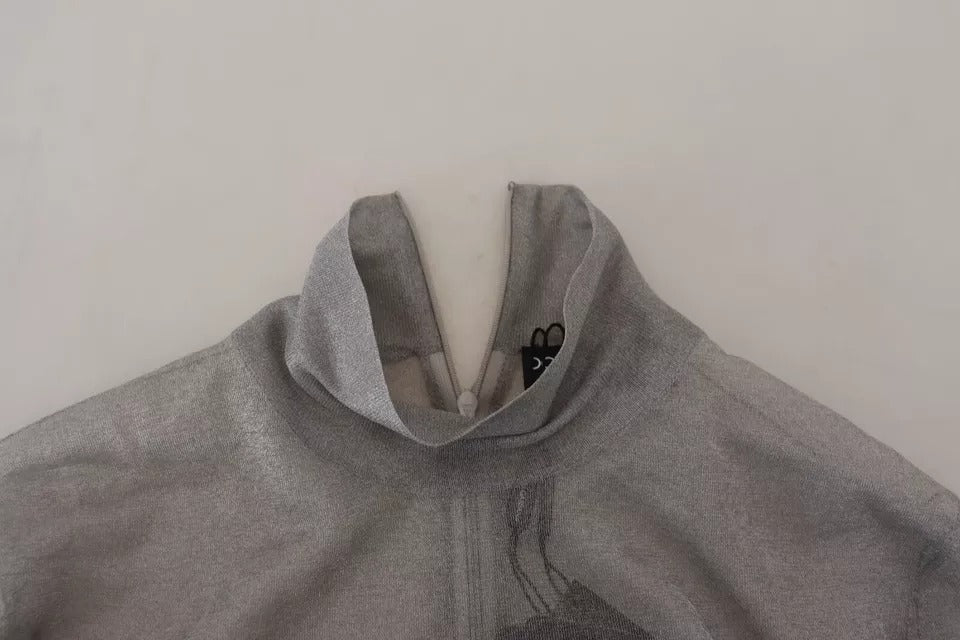 Pull à col roulé transparent gris Dolce & Gabbana, léger et élégant, en maille fine avec détails subtils.