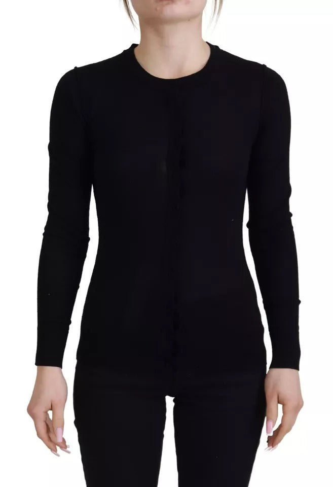 Pull à manches longues noir Dolce & Gabbana, col rond, en coton, silhouette classique et élégante.