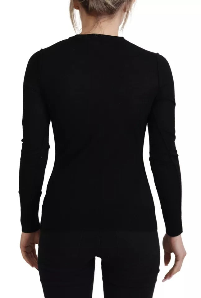 Pull en coton noir Dolce & Gabbana à col rond et manches longues, style élégant et décontracté.