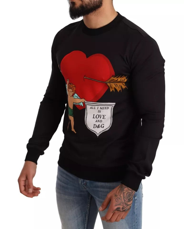 Sweat à capuche Dolce & Gabbana noir avec imprimé Cupidon, style décontracté et détail graphique visible sur l'image.