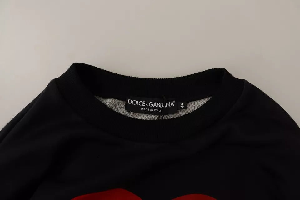 Sweatshirt Dolce & Gabbana noir avec motif Cupid imprimé, pull à capuche décontracté pour homme.