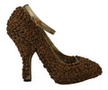 Escarpins Dolce & Gabbana or et roses dorées embellies, chaussures à talons élégantes, vue de face.