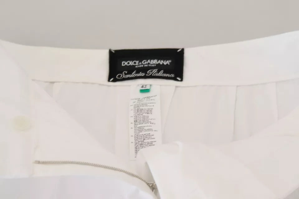 Pantalons en coton jacquard blanc Dolce & Gabbana à taille moyenne, détails élégants et coupe raffinée.