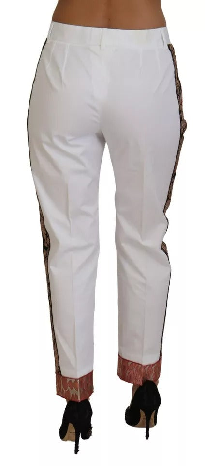 Pantalons Dolce & Gabbana en jacquard blanc en coton mélangé, taille moyenne, vue de face.