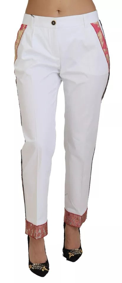 Pantalons blancs en jacquard coton mélangé de Dolce & Gabbana, taille moyenne, détail élégant et tissu texturé.