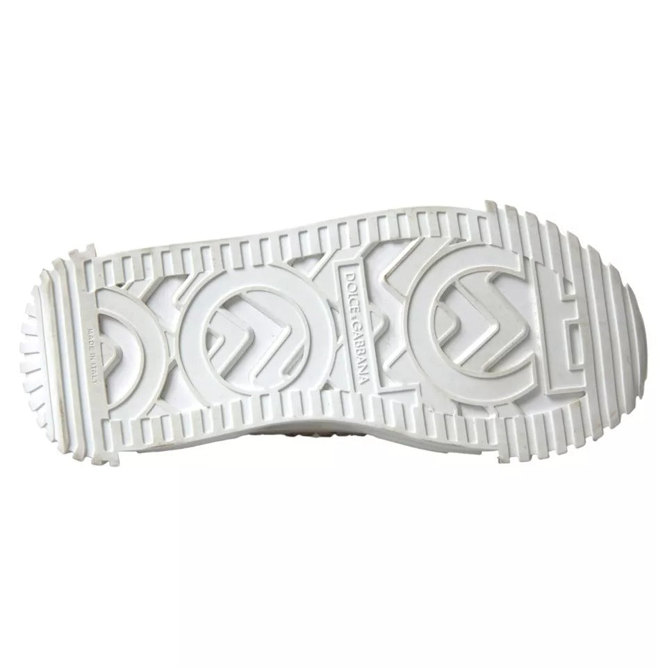 Sneakers blanches Dolce & Gabbana NS1 en toile et cuir avec embellissements, vue de face.