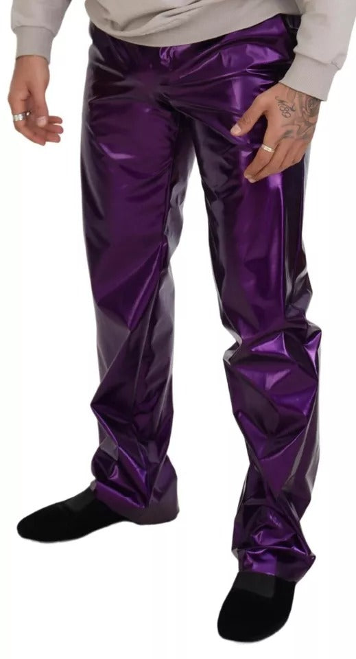 Pantalon décontracté pour homme Dolce & Gabbana violet brillant, style casual avec une coupe moderne et élégante.