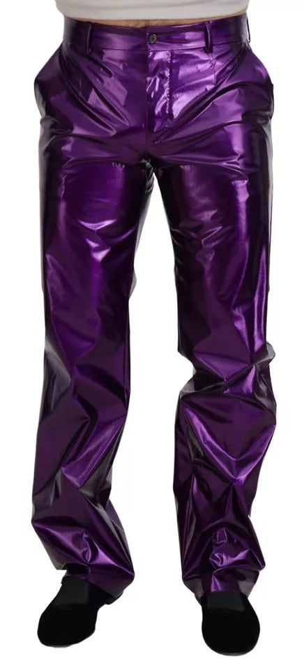 Pantalon décontracté pour homme Dolce & Gabbana violet brillant, style casual, en tissu léger avec ceinture ajustable.
