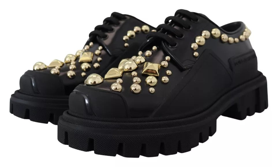 Chaussures Derby de randonnée en cuir noir Dolce & Gabbana avec embellissements, style élégant et robuste.