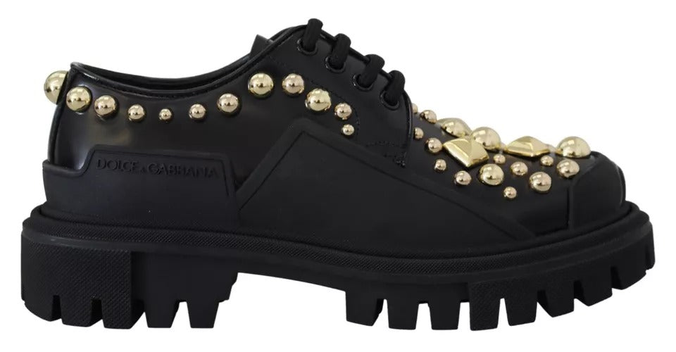 Chaussures Derby de randonnée en cuir noir Dolce & Gabbana avec embellissements, chaussures élégantes et robustes.