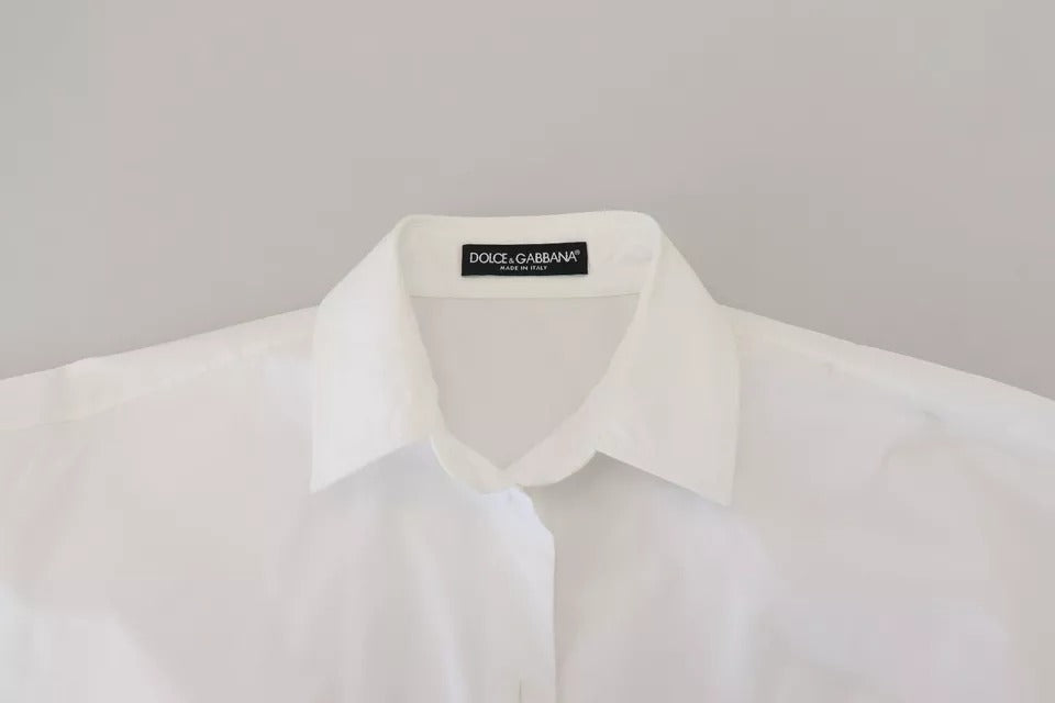 Chemise blanche en coton à boutons de Dolce & Gabbana, manches courtes, style élégant et classique.