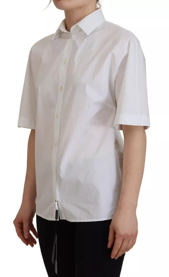 Chemise blanche en coton à boutons de Dolce & Gabbana, manches courtes, style élégant et classique.