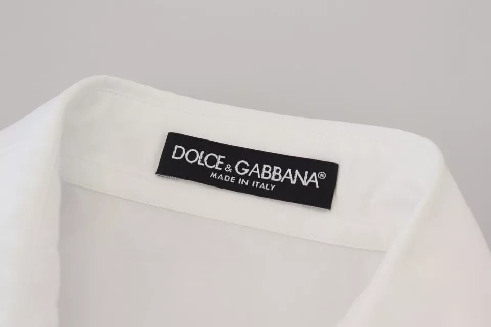Chemise blanche en coton à boutons Dolce & Gabbana, manches courtes, style élégant et décontracté.