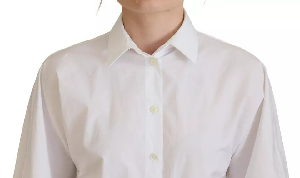Chemise blanche en coton à boutons Dolce & Gabbana, manches courtes, style élégant et décontracté, vue de face.