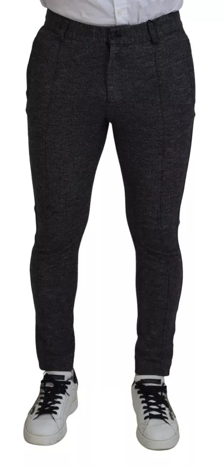 Pantalon skinny en viscose gris à motif chevron de Dolce & Gabbana, coupe ajustée et élégante.