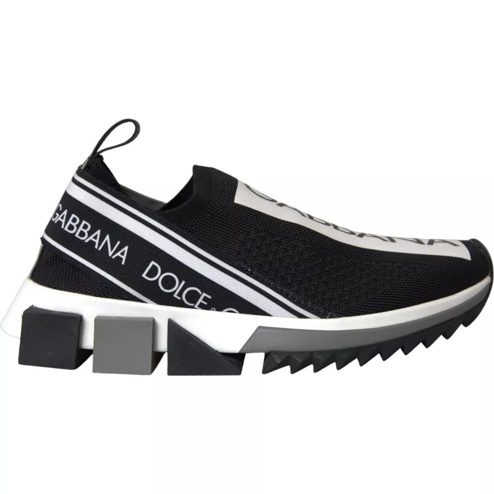 Chaussures sneakers Dolce & Gabbana Sorrento noires et blanches, slip-on, vue de face.