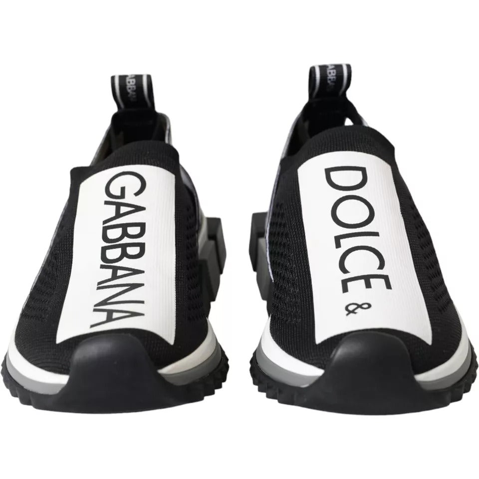 Chaussures Dolce & Gabbana Sorrento noires et blanches, sneakers slip-on élégants, vue de face.