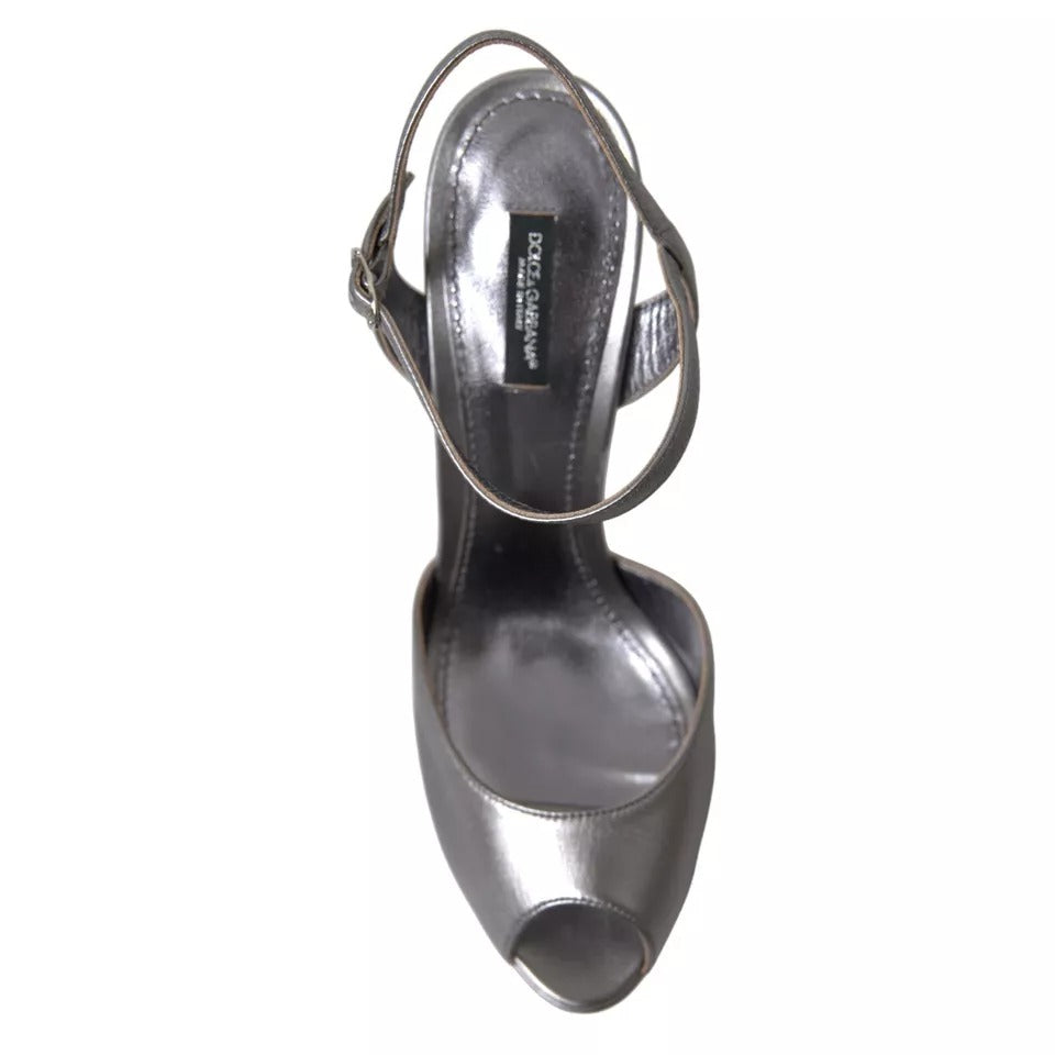 Sandales à talons plateforme en cuir argenté de Dolce & Gabbana, chaussures élégantes avec semelle haute et design sophistiqué.
