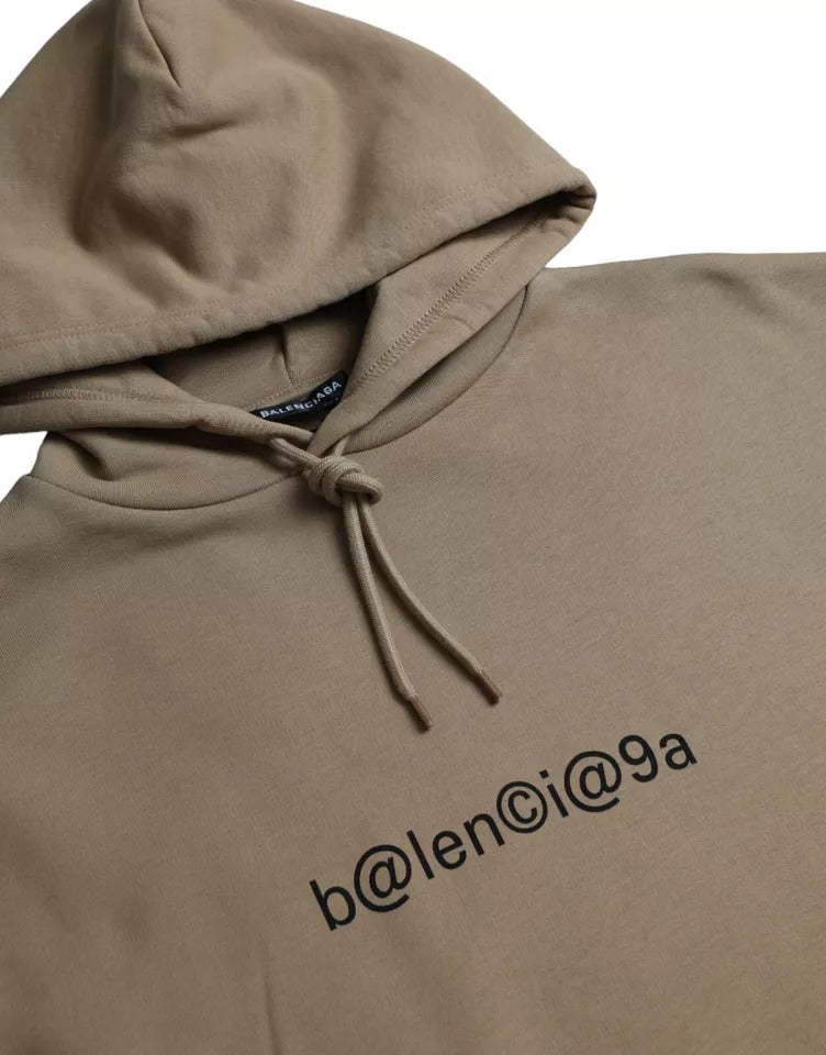 Sweat à capuche en molleton bouclette marron Balenciaga, symbole graphique, tissu en coton doux, style moderne et confortable.