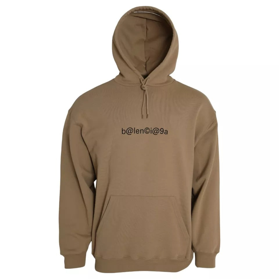 Sweat à capuche en molleton bouclette marron Balenciaga avec symbole imprimé, tissu coton, mode décontractée et élégante.