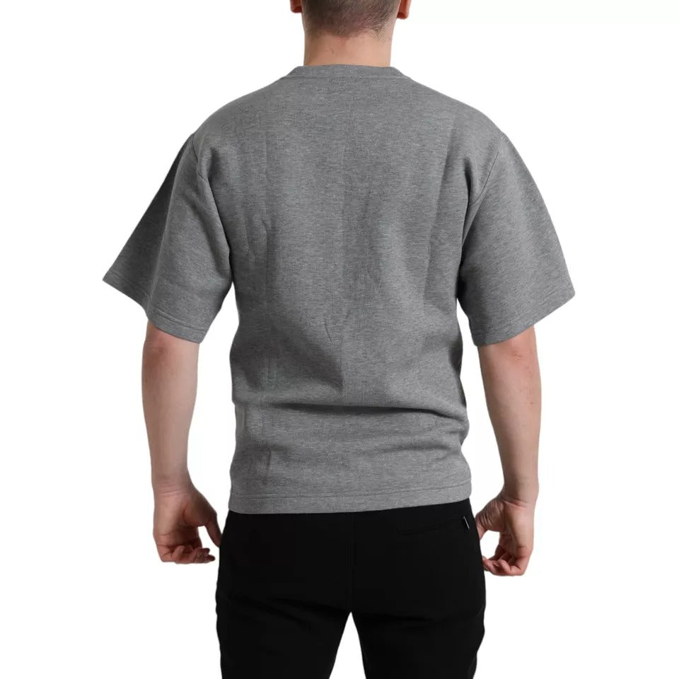 T-shirt gris en coton Dolce & Gabbana avec embellissements, col rond et style élégant.