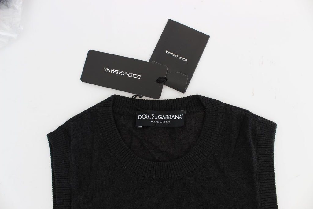 Pull sans manches noir Dolce & Gabbana, vest en laine à col rond, style élégant et moderne.