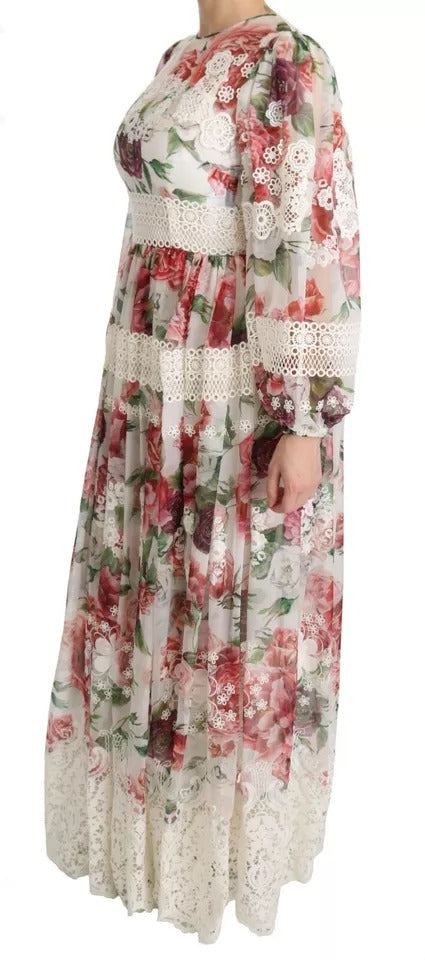 Robe longue Dolce & Gabbana à fleurs multicolores, coupe ajustée, parfaite pour une tenue élégante.