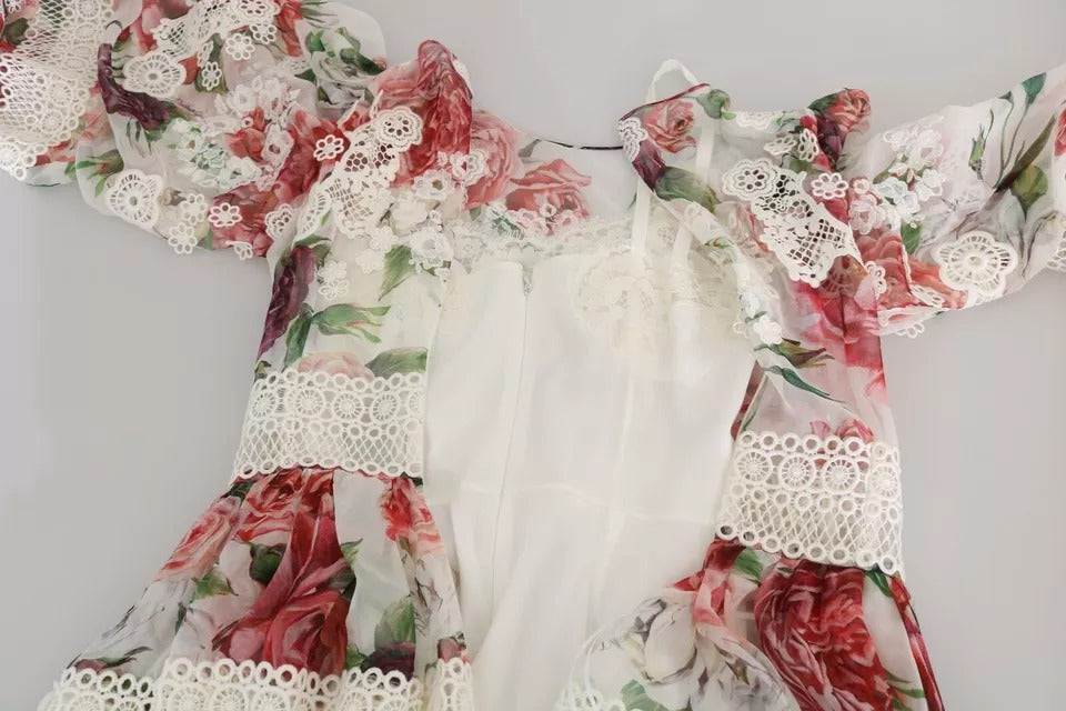 Robe longue à fleurs multicolores de Dolce & Gabbana, style moulant et élégant, avec un motif floral vibrant.