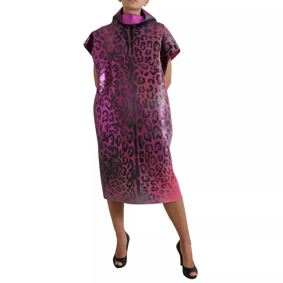 Robe midi en polyester rose à imprimé léopard Dolce & Gabbana, coupe décontractée, style élégant et tendance.