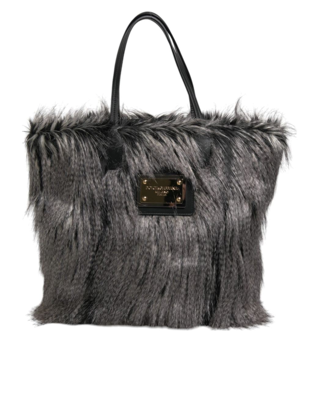 Sac shopping oversize en fausse fourrure noire Dolce & Gabbana, grand sac à main tendance et élégant