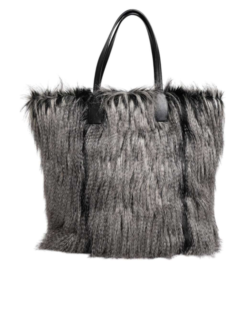 Sac cabas oversize en fausse fourrure noire de Dolce & Gabbana, grand sac de shopping élégant et tendance.