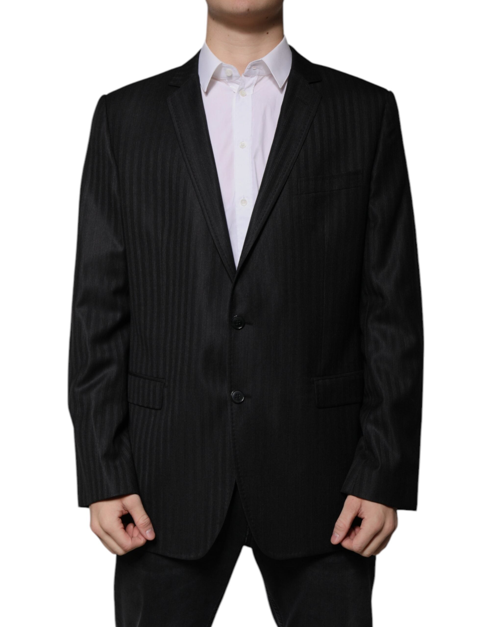 Dolce & Gabbana Dark Gray Stripe Wool Single Breasted Blazer