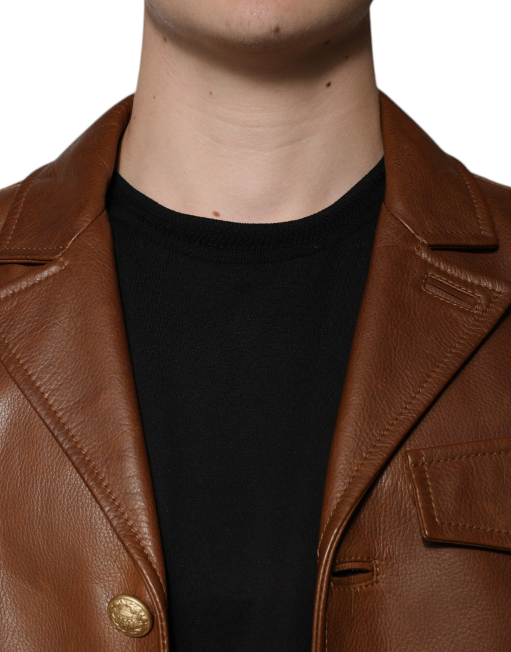Veste en cuir de veau marron Dolce & Gabbana à boutons, élégante et sophistiquée pour homme.