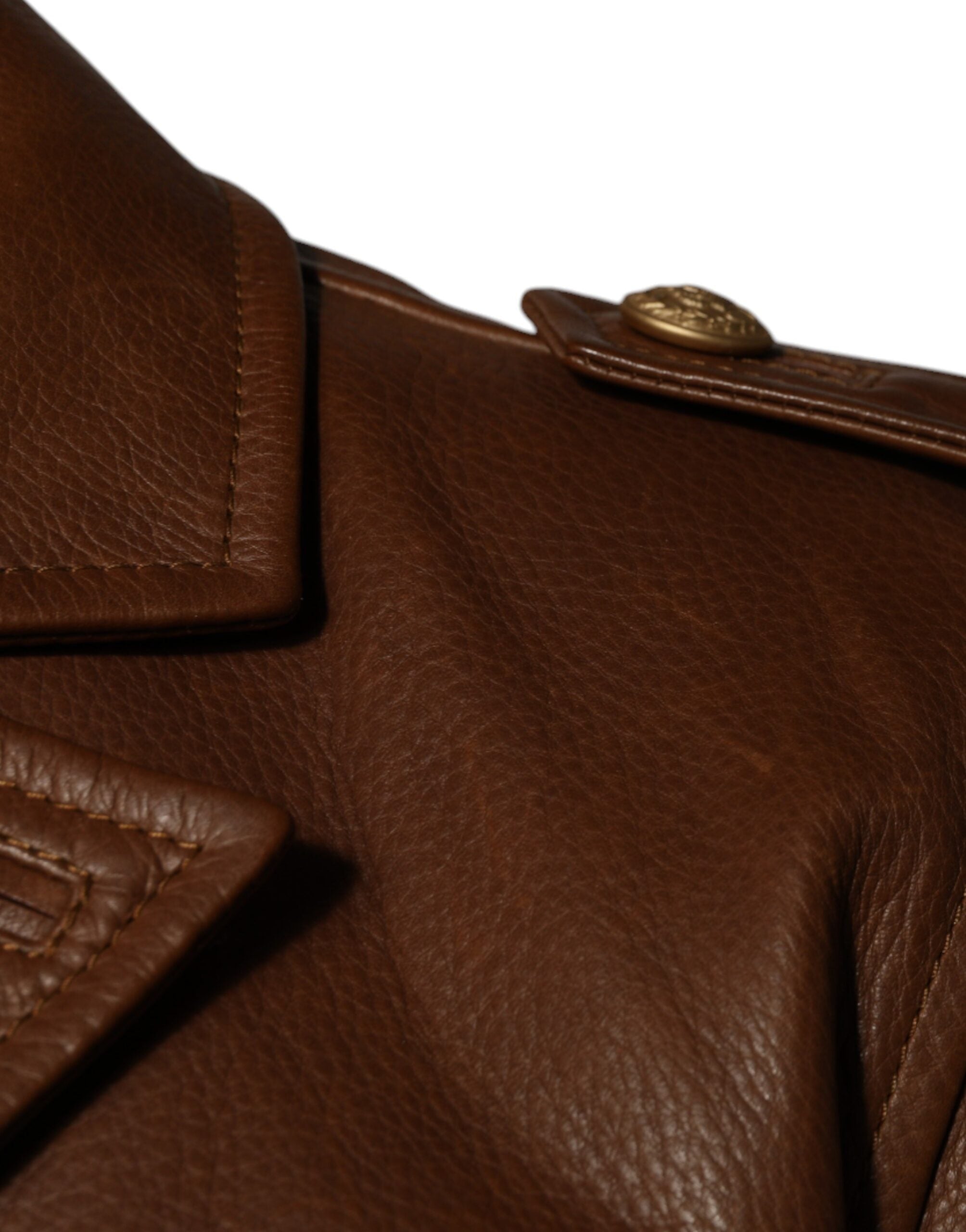 Veste en cuir de veau marron Dolce & Gabbana avec boutons, style élégant et finition raffinée.