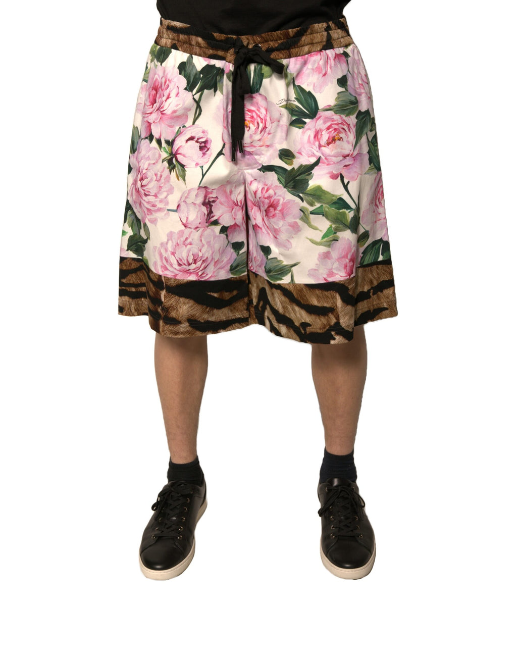 Shorts bermuda en coton multicolores avec motif floral de Dolce & Gabbana pour homme, visible en image.