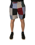 Shorts chino pour homme Dolce & Gabbana en lin multicolore à patchwork, style décontracté et tendance.