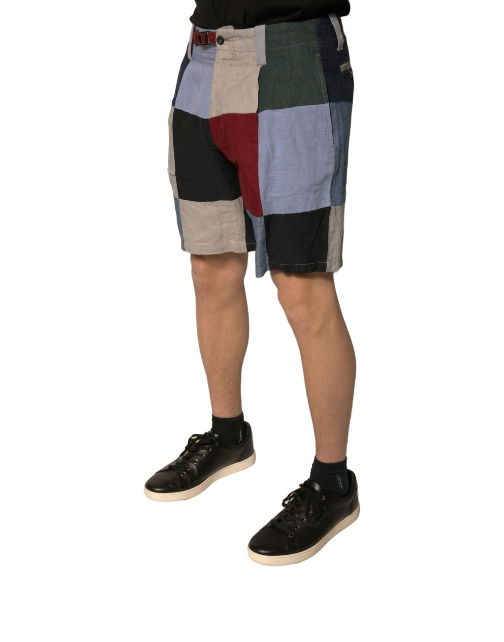 Shorts chino pour homme Dolce & Gabbana en lin multicolore avec patchwork, décontractés et élégants.