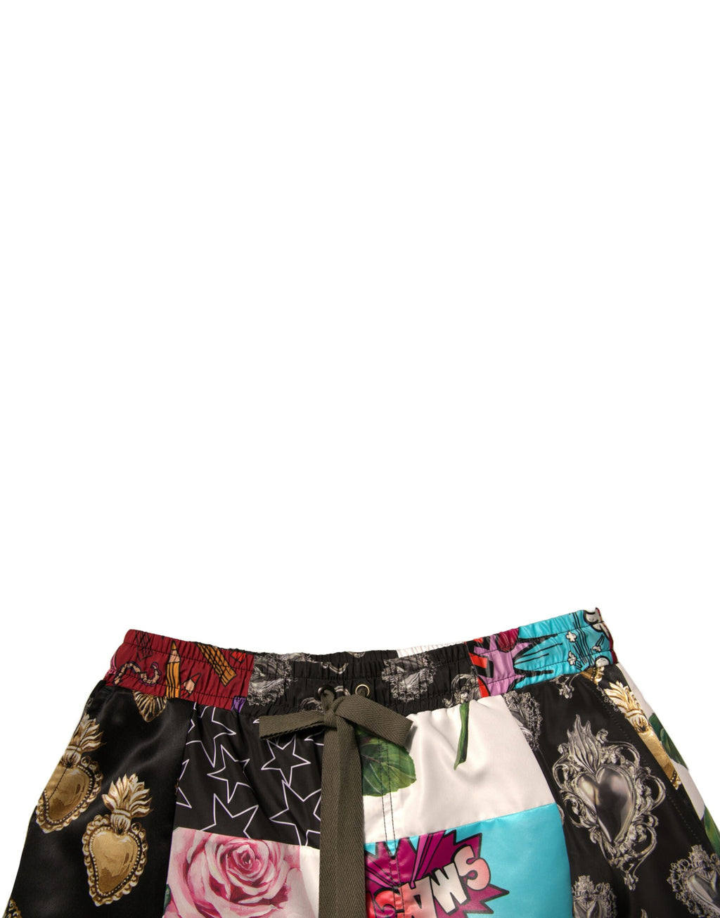 Shorts cargo Bermuda multicolores Dolce & Gabbana avec patchwork, décontractés et tendance, en tissu léger et coloré.