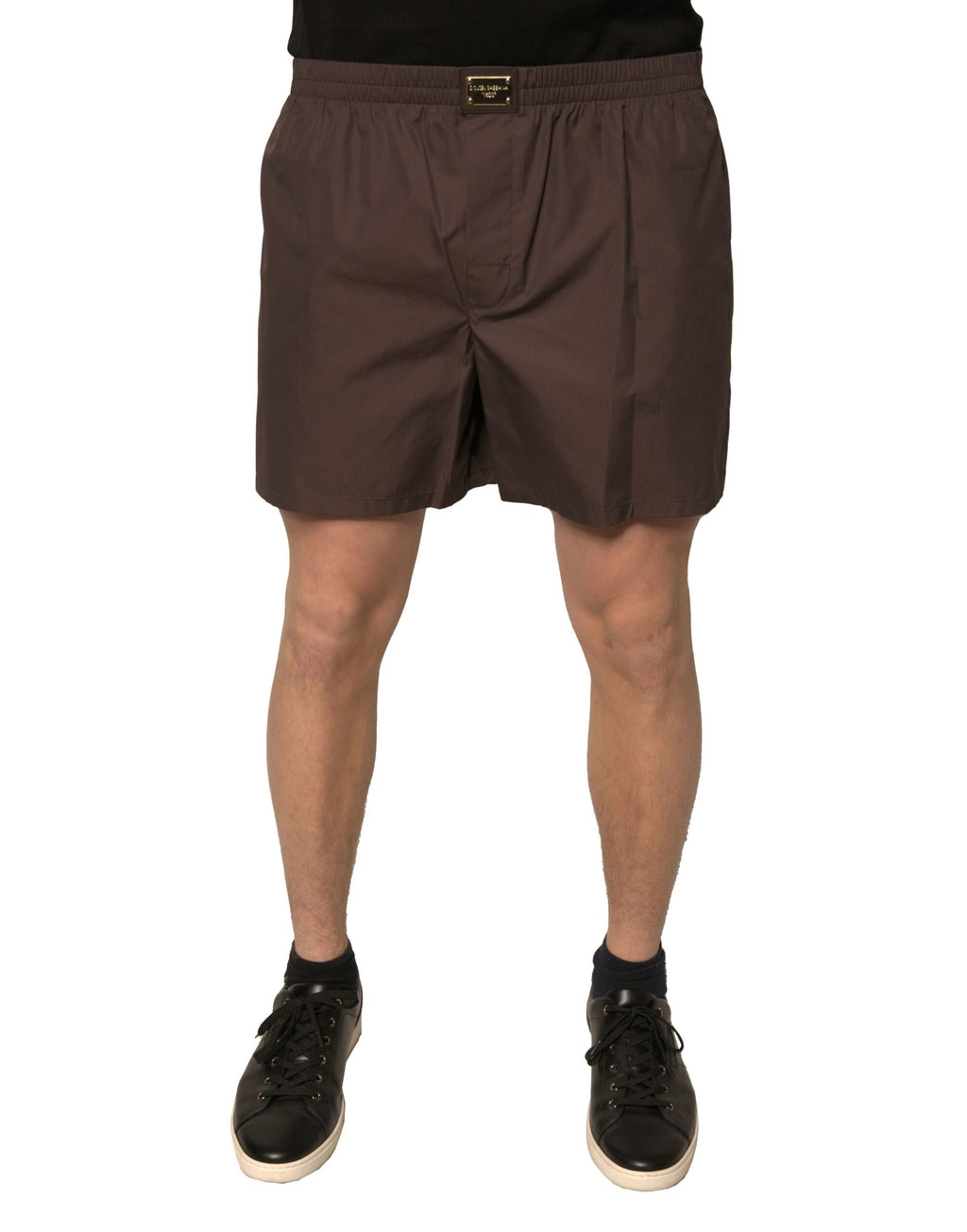 Shorts pour hommes Dolce & Gabbana, mi-haut en coton mélangé marron, style décontracté et élégant.
