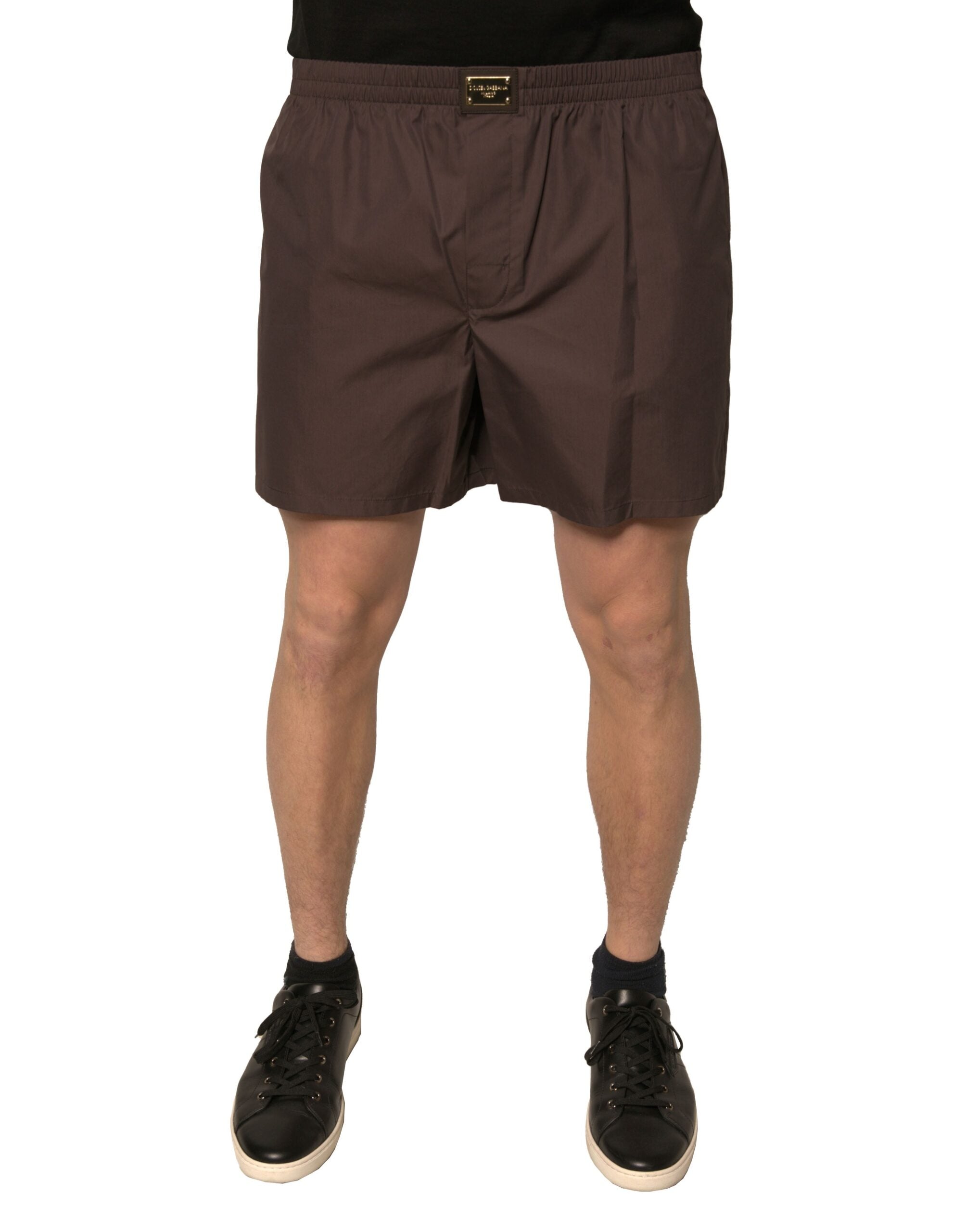 Shorts pour hommes Dolce & Gabbana, mi-haut en coton mélangé marron, style décontracté et élégant.