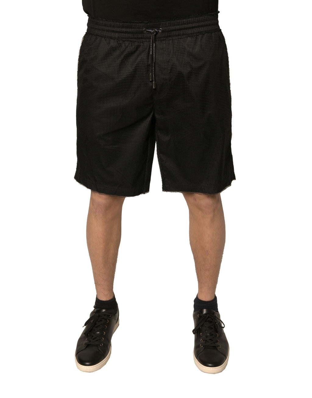 Shorts en jersey de polyester noir Dolce & Gabbana, taille moyenne, mode élégante et confortable.