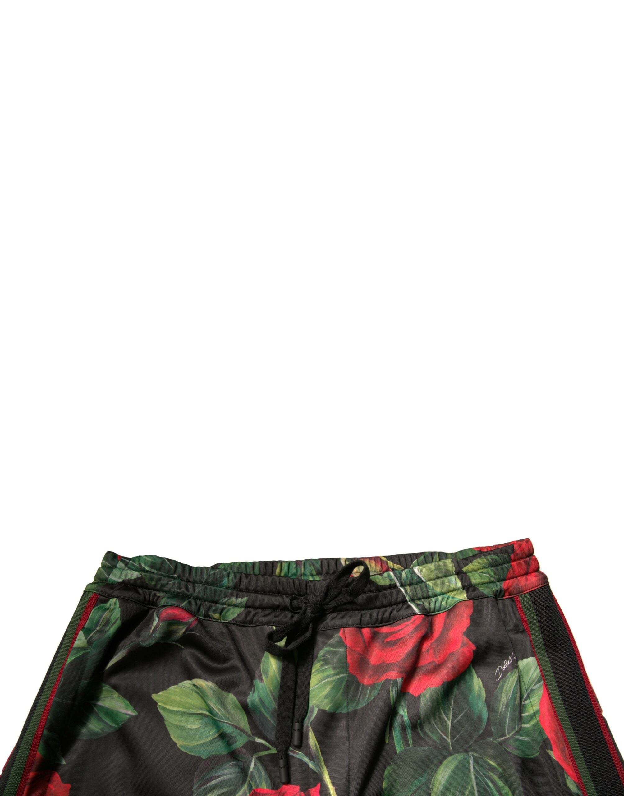 Pantalon de jogging noir floral en polyester Dolce & Gabbana, style décontracté avec motif floral visible.