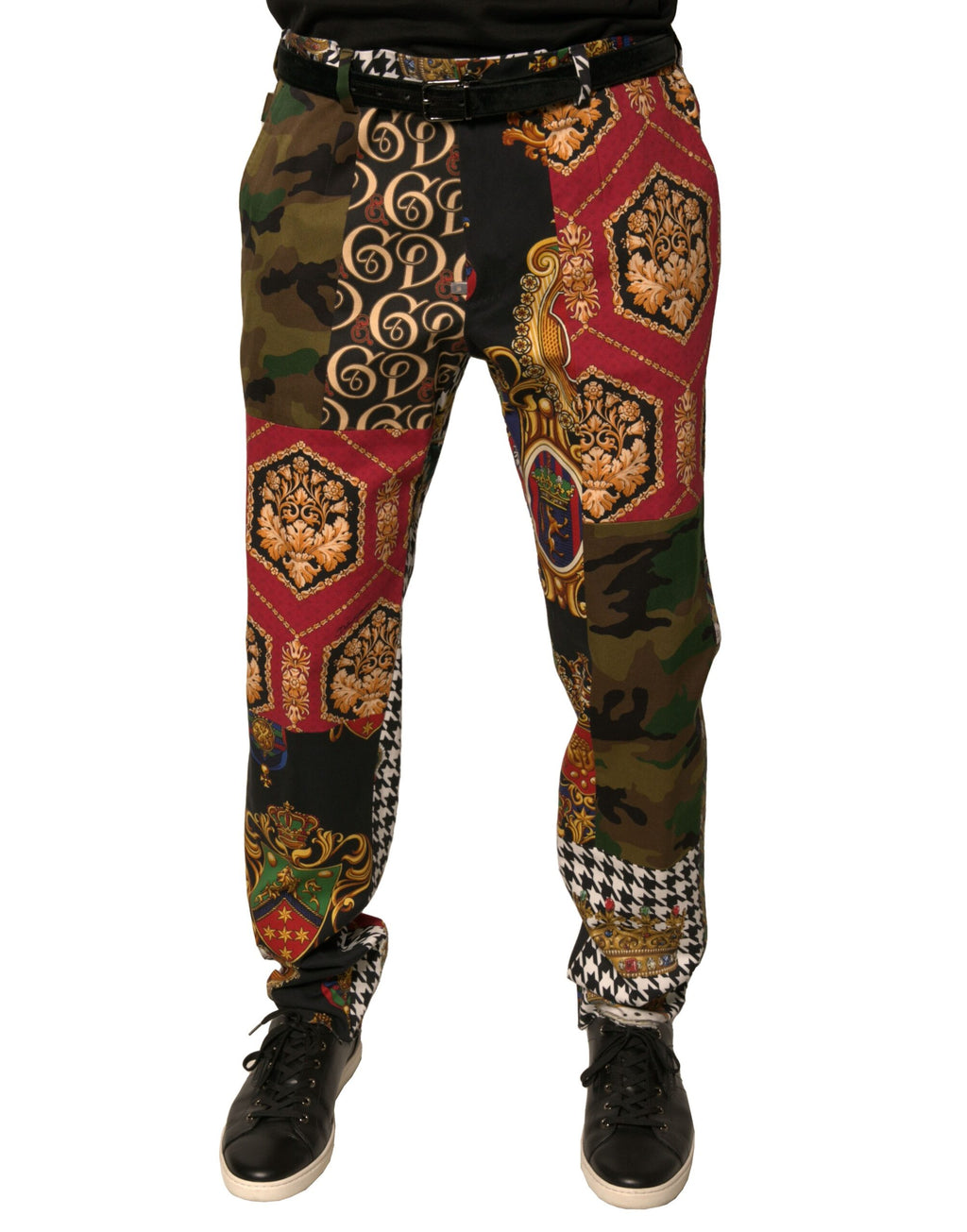 Pantalon homme Dolce & Gabbana à patchwork multicolore, style élégant et tendance avec motif coloré.